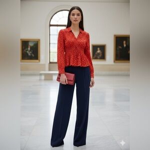 Free People Terracotta Floral Smocked Peplum Blouse - Boho Chic Size XS